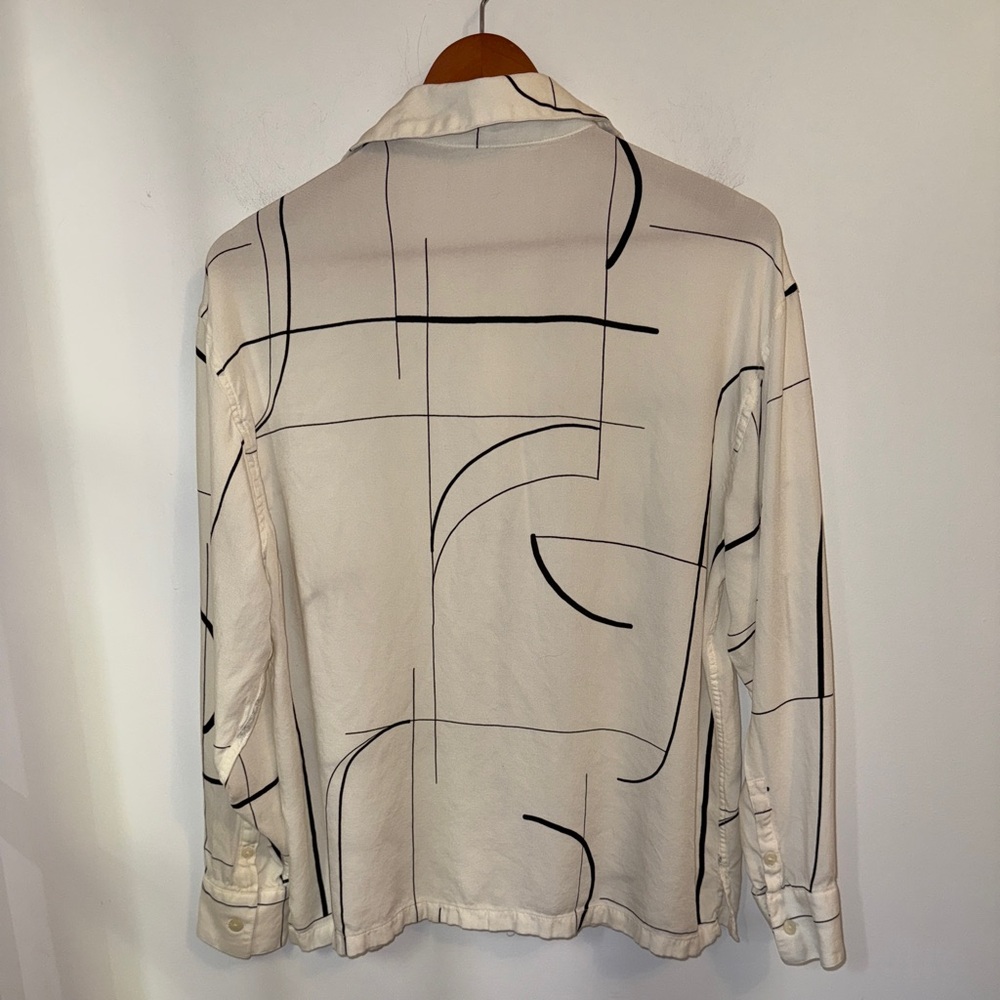 Zara Man White Black Abstract Line Print Button-Up Shirt Size M - Picture 8 of 13